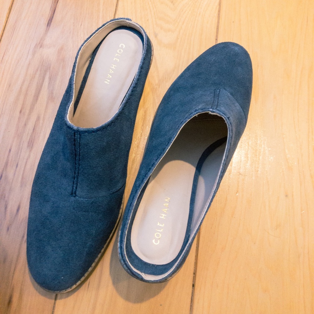 Cole Haan Blue Suede Mules NWOT